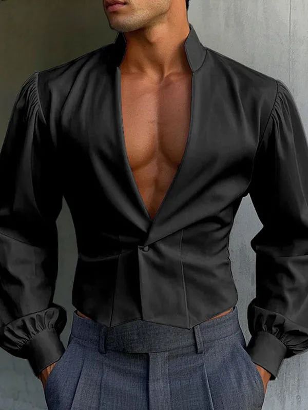 Mens Solid Color Deep V-Neck Long Sleeve Shirt SKUL01320 sold by Incerunmen