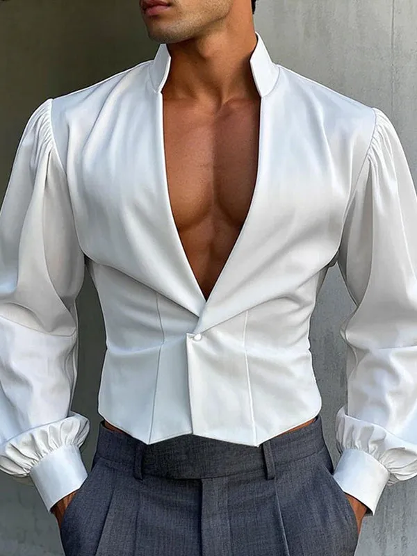 Mens Solid Color Deep V-Neck Long Sleeve Shirt SKUL01320 sold by Incerunmen product image thumbnail 2