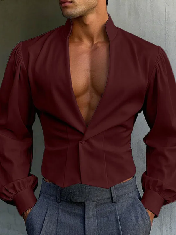 Mens Solid Color Deep V-Neck Long Sleeve Shirt SKUL01320 sold by Incerunmen product image thumbnail 3