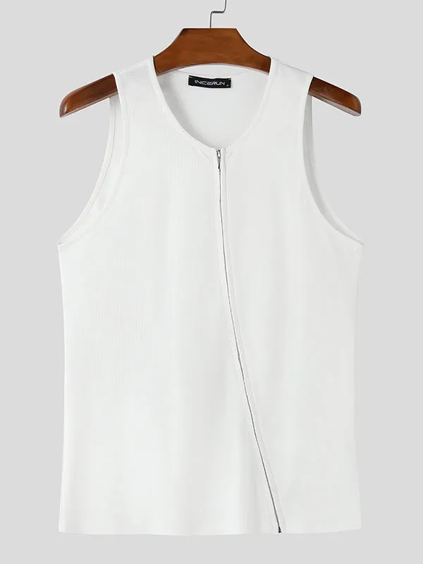 Mens Solid Color Asymmetrical Zip-Up Tank SKUL01332 sold by Incerunmen product image thumbnail 4