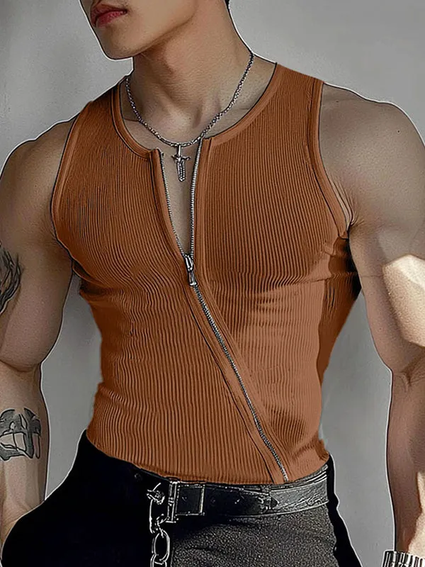 Mens Solid Color Asymmetrical Zip-Up Tank SKUL01332 sold by Incerunmen product image thumbnail 3