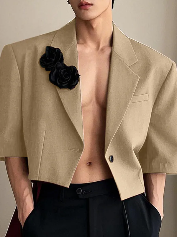 Mens 3D Floral Patchwork Cropped Short Sleeve Blazer SKUL01251 sold by Incerunmen product image thumbnail 3