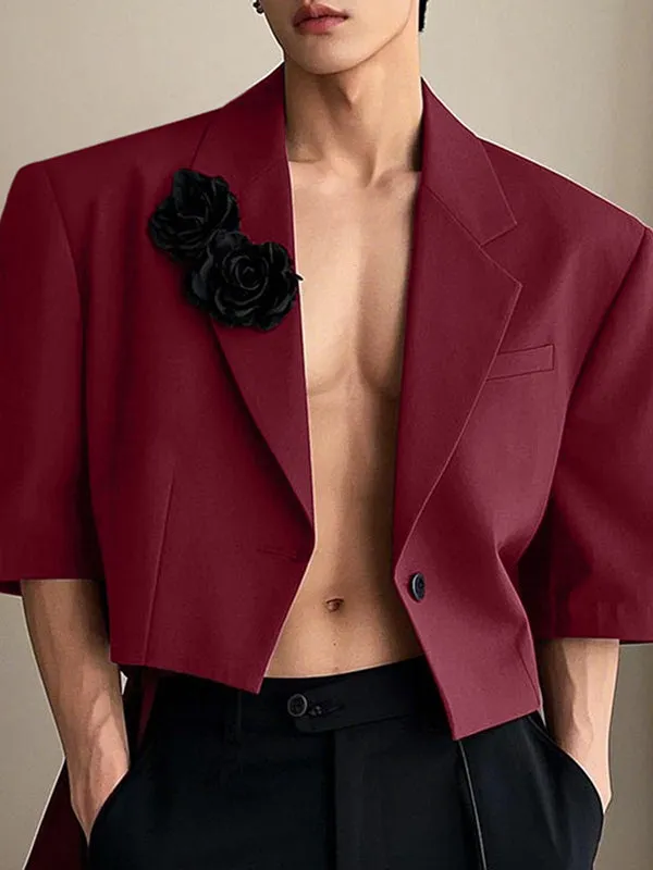 Mens 3D Floral Patchwork Cropped Short Sleeve Blazer SKUL01251 sold by Incerunmen product image thumbnail 2
