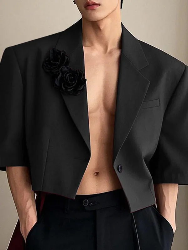 Mens 3D Floral Patchwork Cropped Short Sleeve Blazer SKUL01251 sold by Incerunmen
