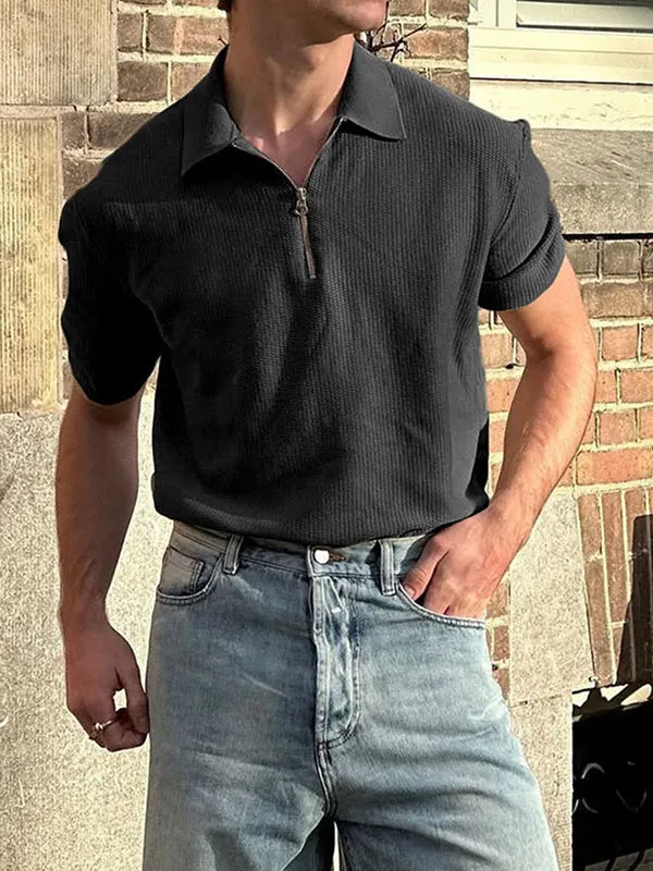 Mens Solid Color Half-Zip Short Sleeve Shirt SKUL02399 sold by Incerunmen