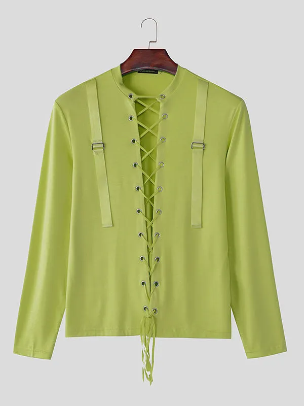 Mens Tie-Up Interwoven Hollow-Out Long Sleeve T-Shirt SKUK95749 sold by Incerunmen product image thumbnail 4