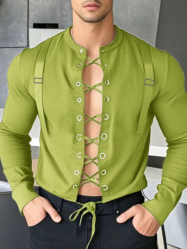Mens Tie-Up Interwoven Hollow-Out Long Sleeve T-Shirt SKUK95749 sold by Incerunmen product image thumbnail 3