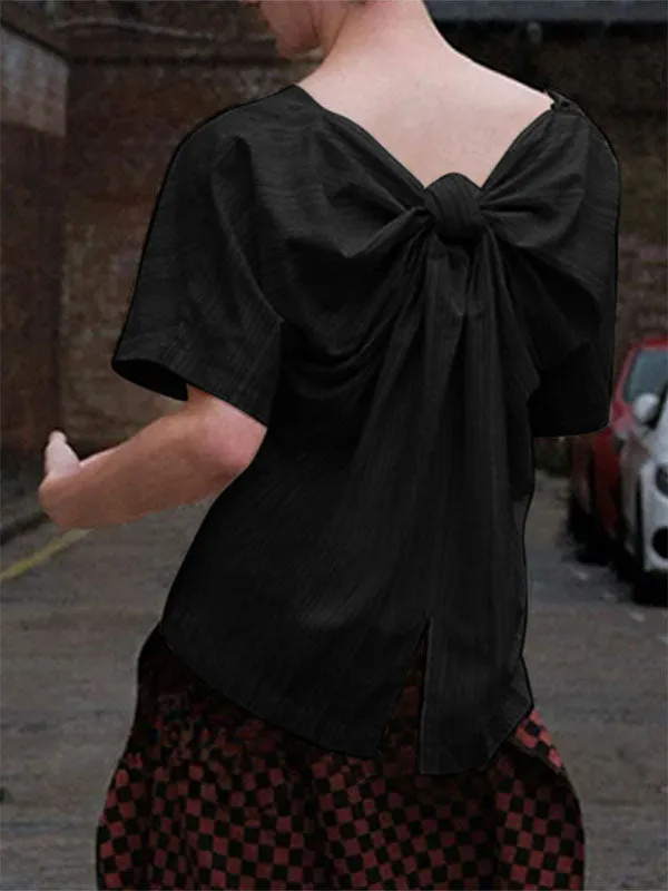 Mens Bow Tie Patchwork Short Sleeve T-Shirt SKUK98829 sold by Incerunmen