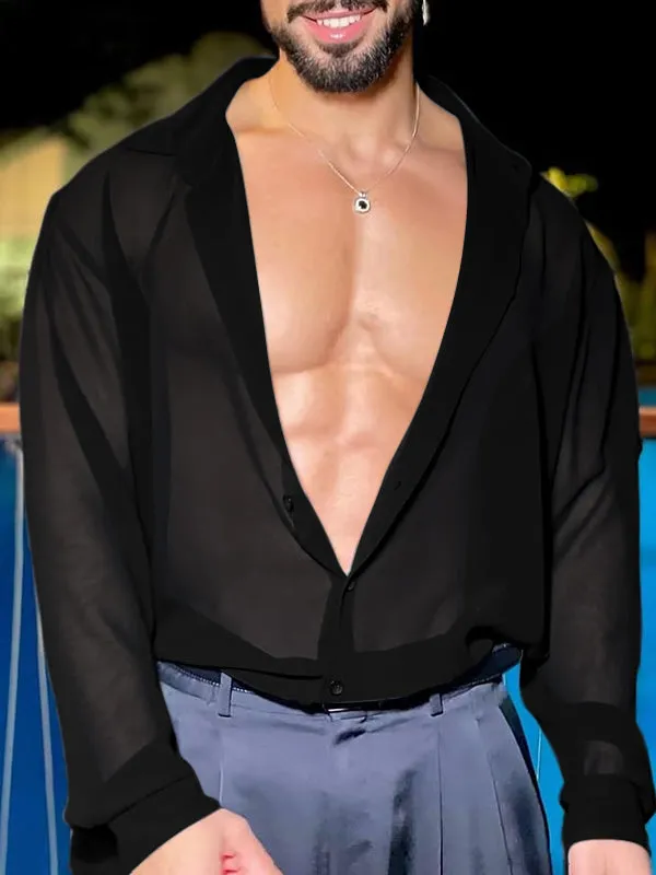 Mens Casual Sheer Mesh Long Sleeve Shirt SKUK99011 sold by Incerunmen