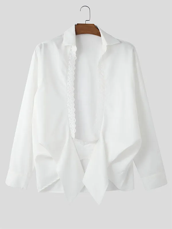 Mens Lace Patchwork Hollow-Out Long-Sleeve Shirt SKUK97045 sold by Incerunmen product image thumbnail 4