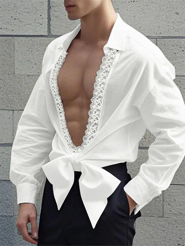 Mens Lace Patchwork Hollow-Out Long-Sleeve Shirt SKUK97045 sold by Incerunmen product image thumbnail 2