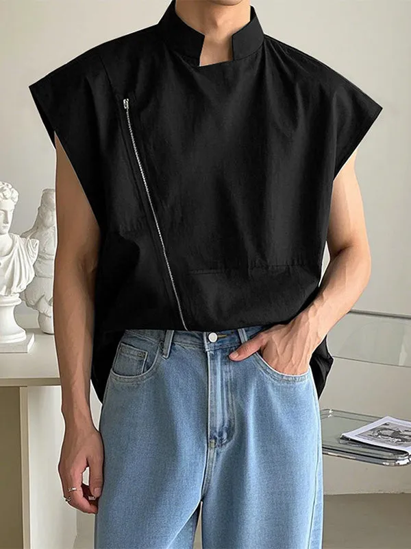 Mens Solid Color Zipper Wide-Shoulder Tank SKUK99014 sold by Incerunmen
