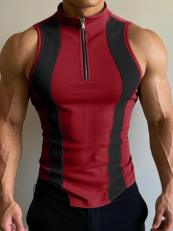 Mens Casual Color-Block Half-Zip Tank SKUK99932 sold by Incerunmen