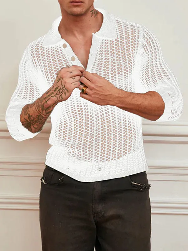Mens Hollow Mesh See-Through Long Sleeve Shirt SKUK97834 sold by Incerunmen product image thumbnail 2