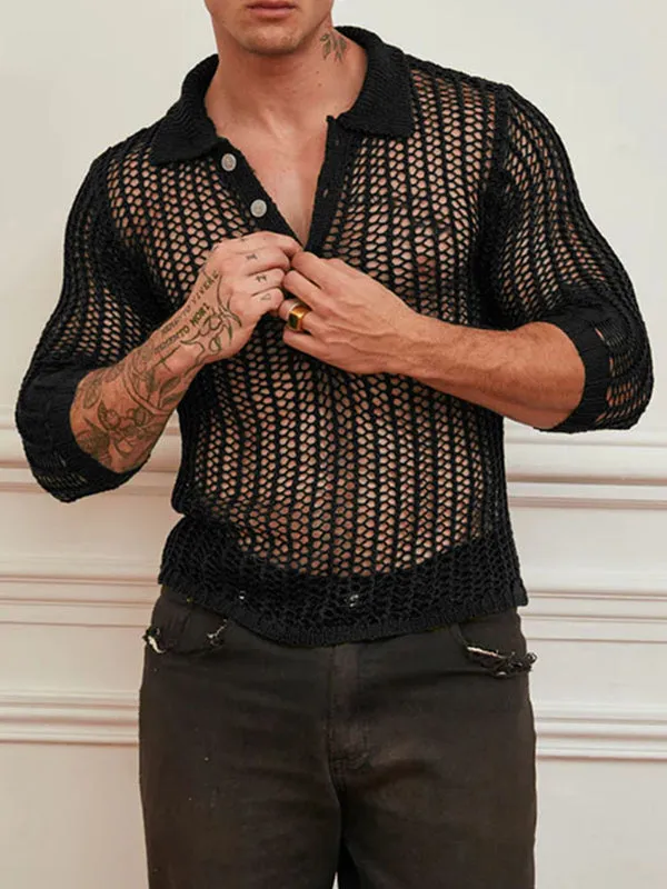 Mens Hollow Mesh See-Through Long Sleeve Shirt SKUK97834 sold by Incerunmen
