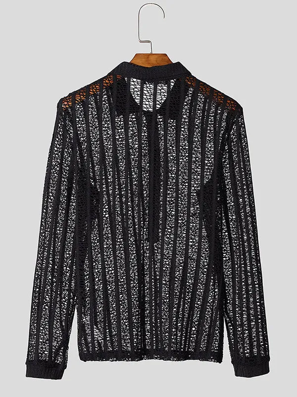 Mens Hollow Mesh See-Through Long Sleeve Shirt SKUK97834 sold by Incerunmen product image thumbnail 4