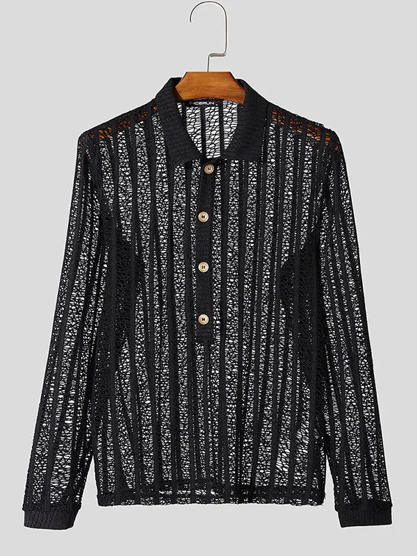 Mens Hollow Mesh See-Through Long Sleeve Shirt SKUK97834 sold by Incerunmen product image thumbnail 3