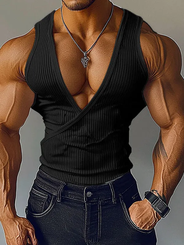 Mens Solid Textured Deep V-Neck Tank SKUL01367 sold by Incerunmen