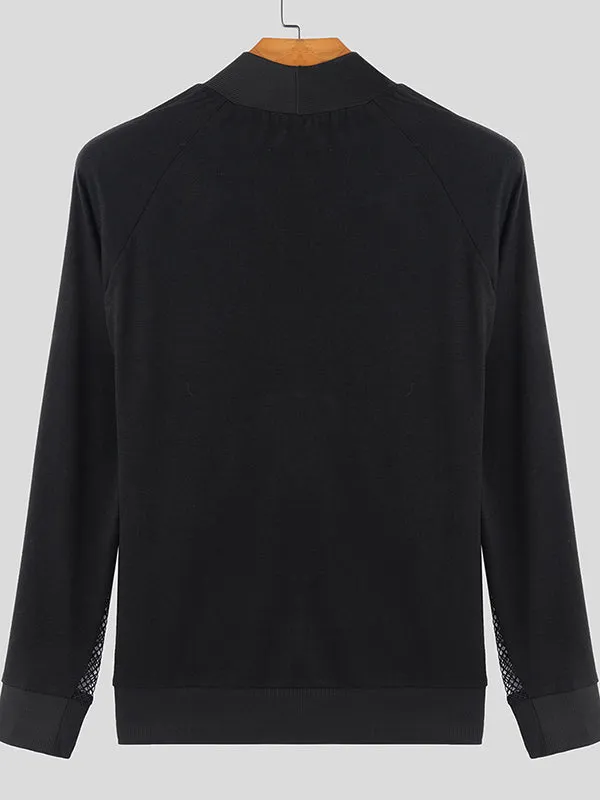 Mens Sheer Mesh Panel Long-Sleeve T-Shirt SKUK97037 sold by Incerunmen product image thumbnail 3