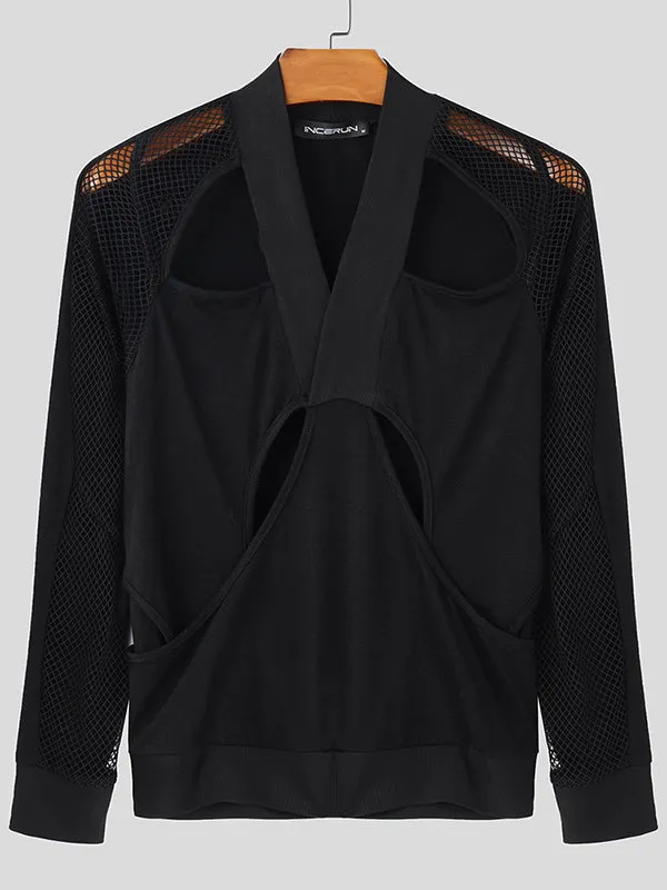 Mens Sheer Mesh Panel Long-Sleeve T-Shirt SKUK97037 sold by Incerunmen product image thumbnail 2