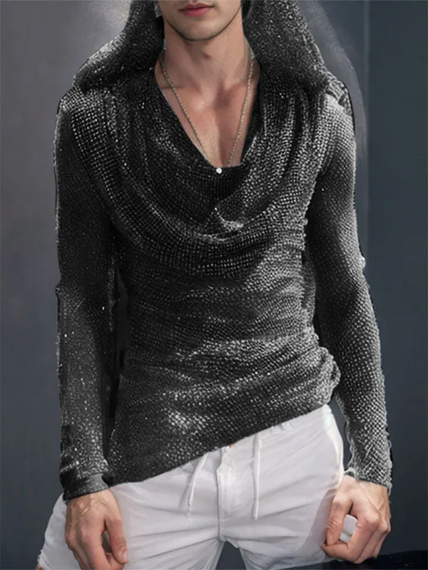 Mens Shimmer Sheer Hooded Long-Sleeve T-Shirt SKUK84560 sold by Incerunmen