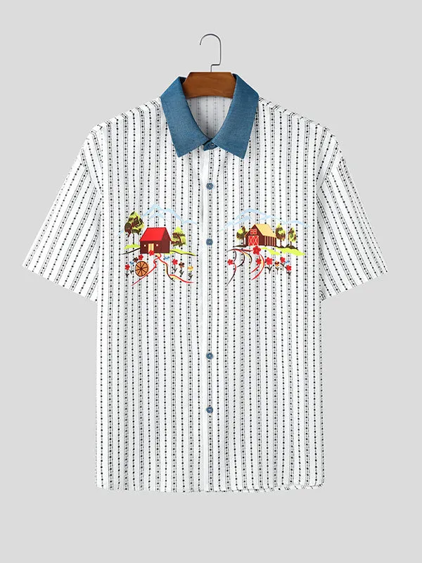 Mens Cartoon Print Striped Short Sleeve Shirt SKUK96994 sold by Incerunmen product image thumbnail 2