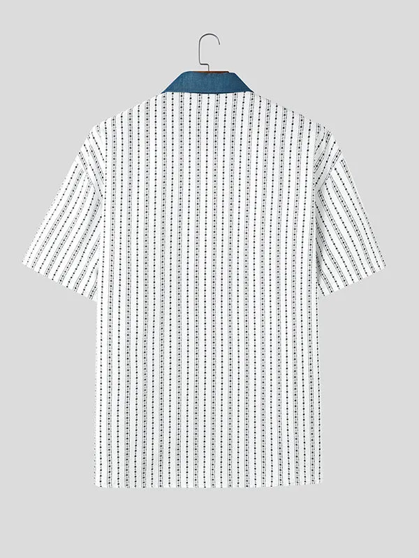 Mens Cartoon Print Striped Short Sleeve Shirt SKUK96994 sold by Incerunmen product image thumbnail 3