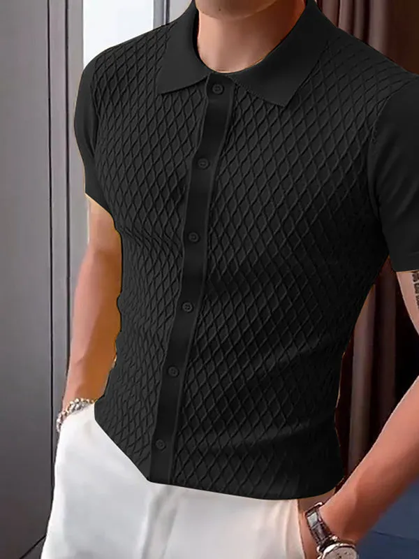 Mens Texture Knitted Short Sleeve Shirt SKUK99343 sold by Incerunmen