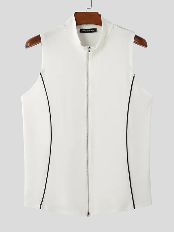 Mens Solid Double Zipper Sleeveless Tank SKUK99921 sold by Incerunmen product image thumbnail 4