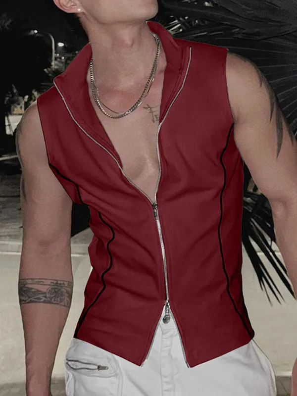 Mens Solid Double Zipper Sleeveless Tank SKUK99921 sold by Incerunmen product image thumbnail 3