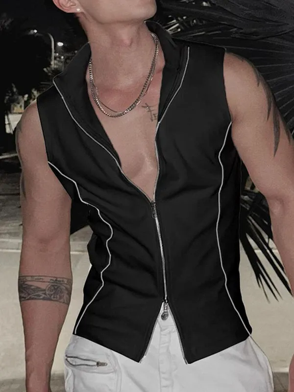 Mens Solid Double Zipper Sleeveless Tank SKUK99921 sold by Incerunmen product image thumbnail 2