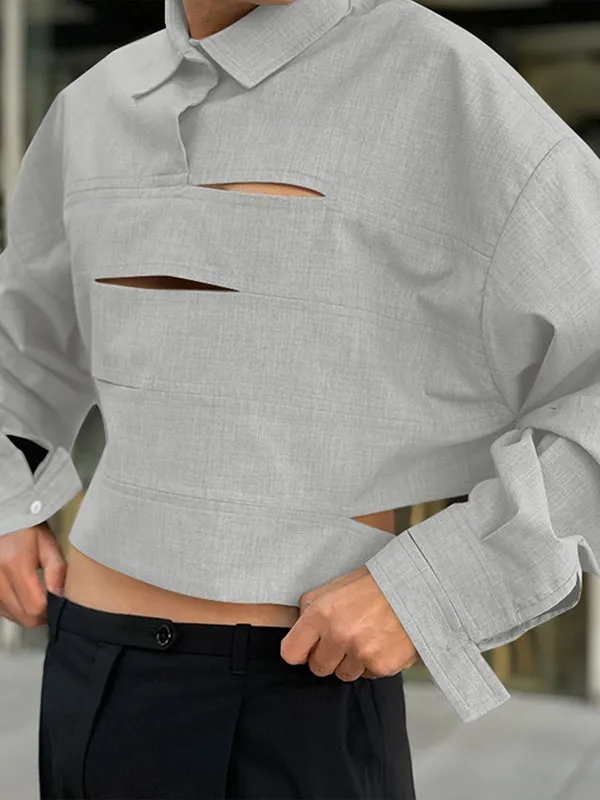 Mens Hollow-Out Cropped Long Sleeve Shirt SKUK98764 sold by Incerunmen