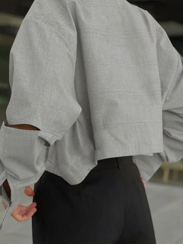 Mens Hollow-Out Cropped Long Sleeve Shirt SKUK98764 sold by Incerunmen product image thumbnail 2