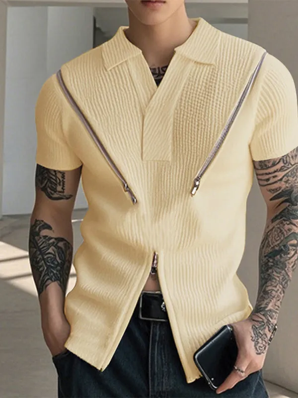 Mens Textured Turn-Down Collar Zipper Shirt SKUK97566 sold by Incerunmen product image thumbnail 2