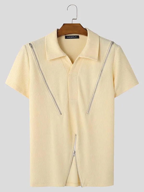 Mens Textured Turn-Down Collar Zipper Shirt SKUK97566 sold by Incerunmen product image thumbnail 4