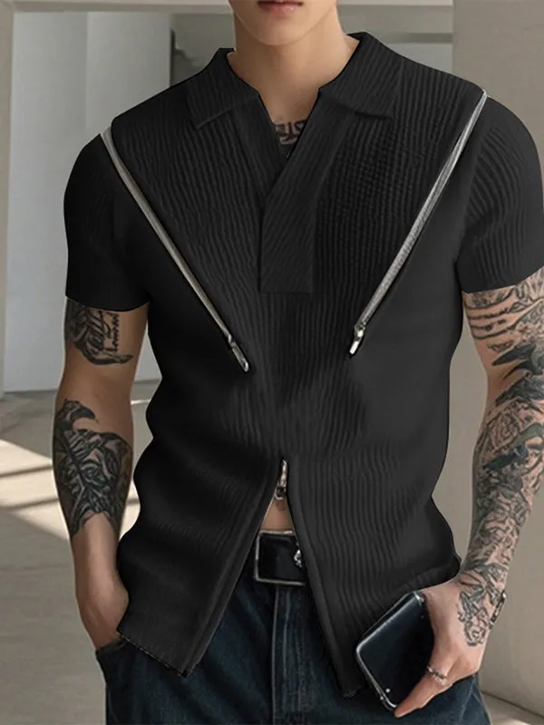 Mens Textured Turn-Down Collar Zipper Shirt SKUK97566 sold by Incerunmen