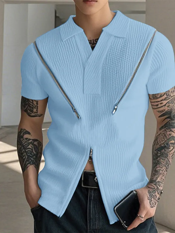 Mens Textured Turn-Down Collar Zipper Shirt SKUK97566 sold by Incerunmen product image thumbnail 3