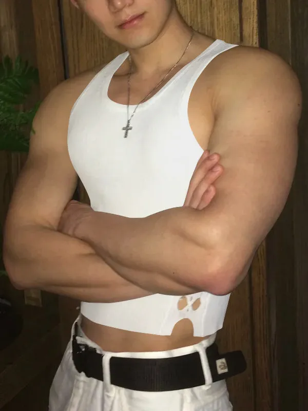 Mens Solid Color Texture Patchwork Cropped Tank SKUK95719 sold by Incerunmen product image thumbnail 3