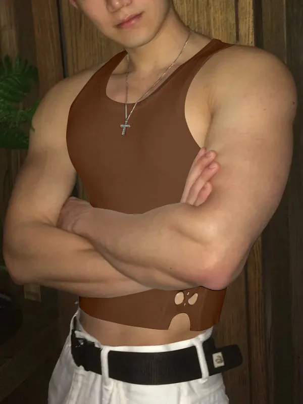 Mens Solid Color Texture Patchwork Cropped Tank SKUK95719 sold by Incerunmen product image thumbnail 5