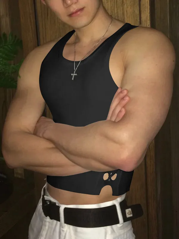 Mens Solid Color Texture Patchwork Cropped Tank SKUK95719 sold by Incerunmen