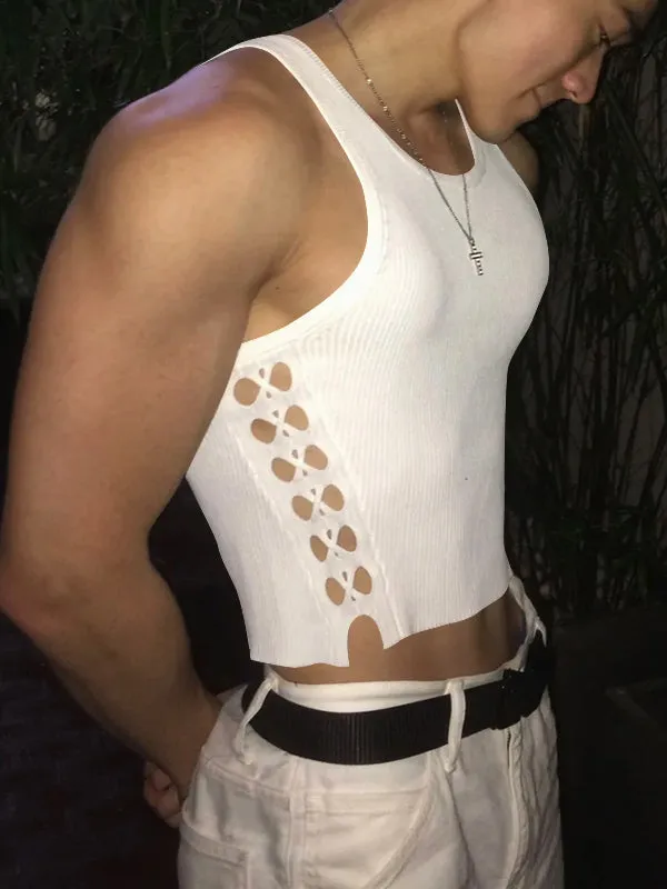 Mens Solid Color Texture Patchwork Cropped Tank SKUK95719 sold by Incerunmen product image thumbnail 4