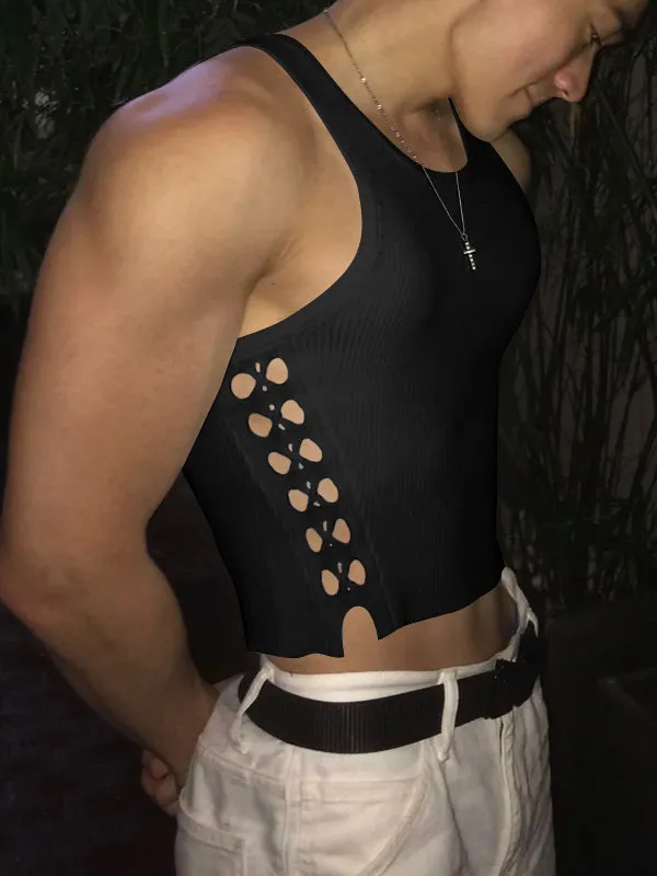 Mens Solid Color Texture Patchwork Cropped Tank SKUK95719 sold by Incerunmen product image thumbnail 2