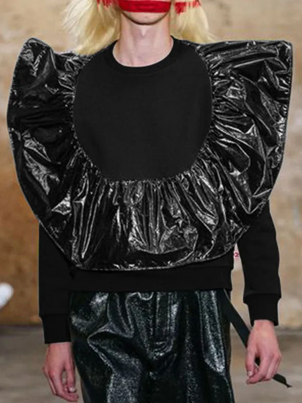 Mens Ruffle Patchwork Long Sleeve T-Shirt SKUK91172 sold by Incerunmen