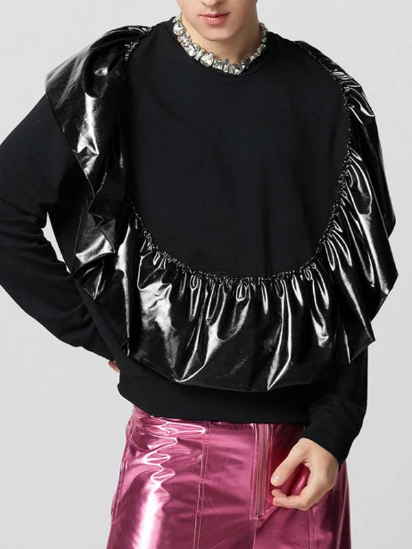 Mens Ruffle Patchwork Long Sleeve T-Shirt SKUK91172 sold by Incerunmen product image thumbnail 2