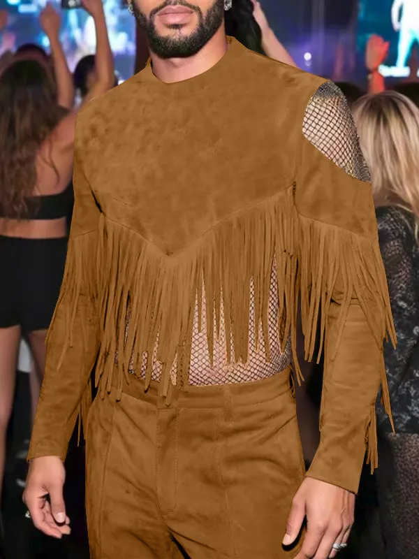 Mens Fringe Patchwork Long Sleeve T-Shirt SKUK95731 sold by Incerunmen product image thumbnail 3