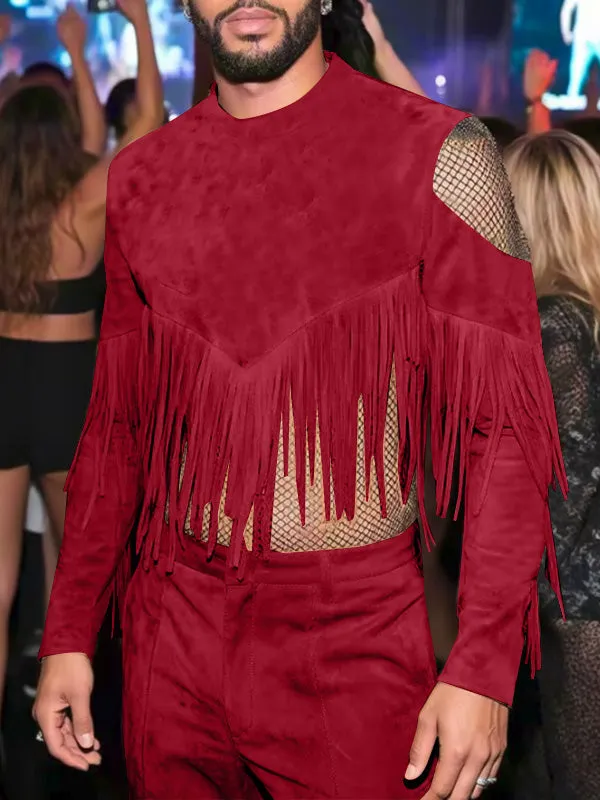 Mens Fringe Patchwork Long Sleeve T-Shirt SKUK95731 sold by Incerunmen product image thumbnail 2