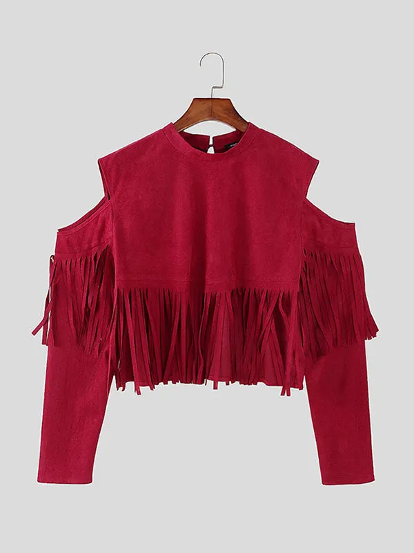 Mens Fringe Patchwork Long Sleeve T-Shirt SKUK95731 sold by Incerunmen product image thumbnail 5