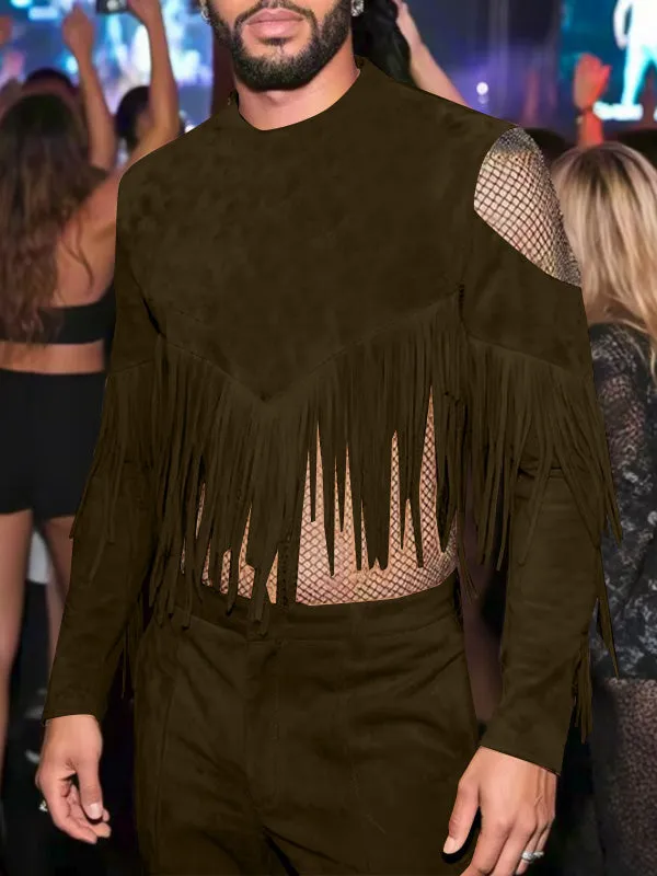 Mens Fringe Patchwork Long Sleeve T-Shirt SKUK95731 sold by Incerunmen