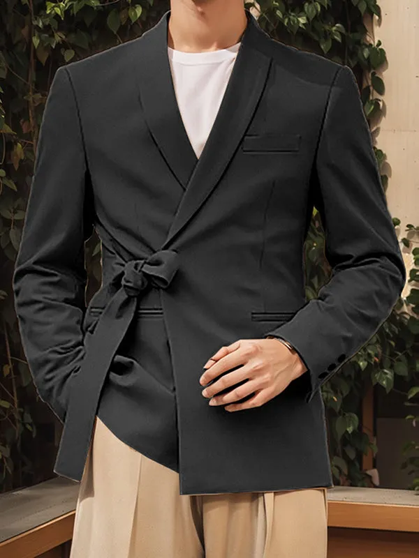Mens Solid Color Tie-Up Casual Long-Sleeve Blazer SKUK97813 sold by Incerunmen