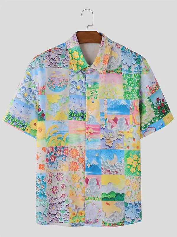 Mens Floral Print Color-Block Short Sleeve Shirt SKUK97040 sold by Incerunmen product image thumbnail 2